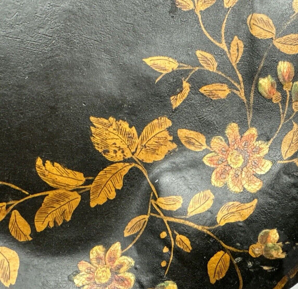 Hand-Painted Antique Tole Tray, Black and Gold