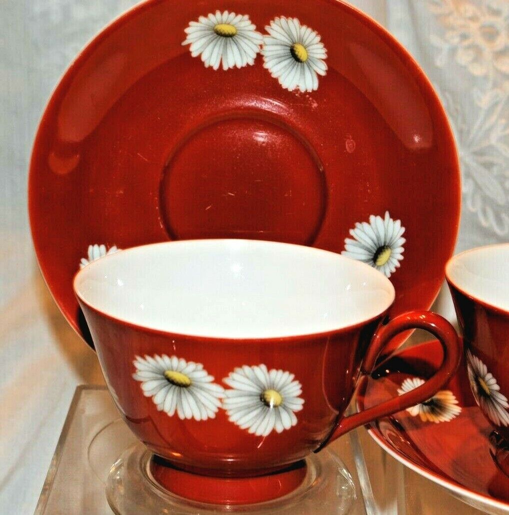 Antique Noritake Sunset Red Daisy Tea Set