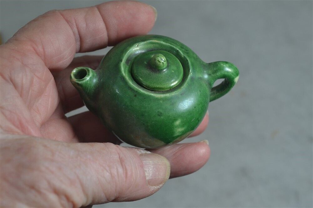 Vintage Green Pottery Doll Tea Set