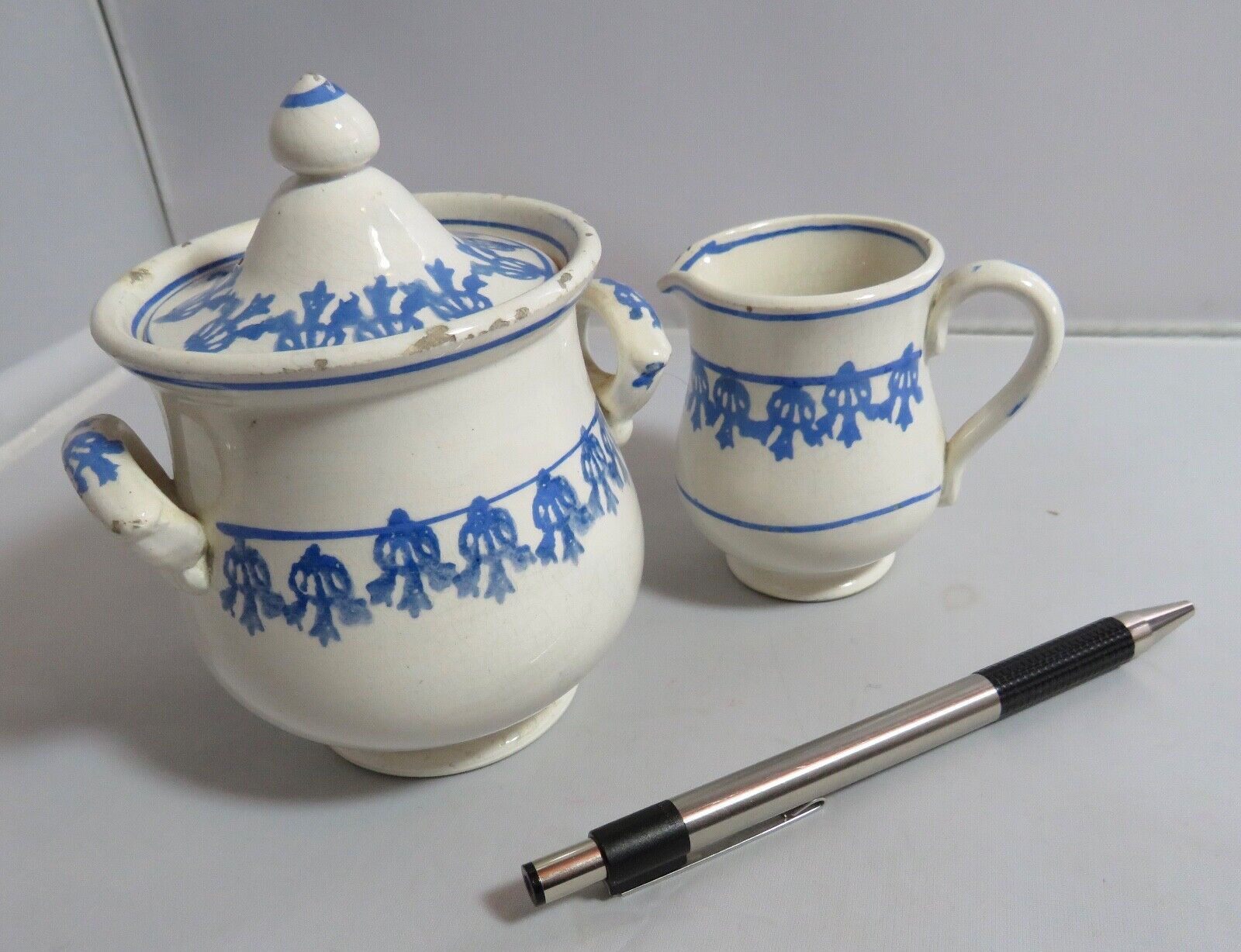 Antique Staffordshire Sponge Child's Tea Set - 3 Pieces