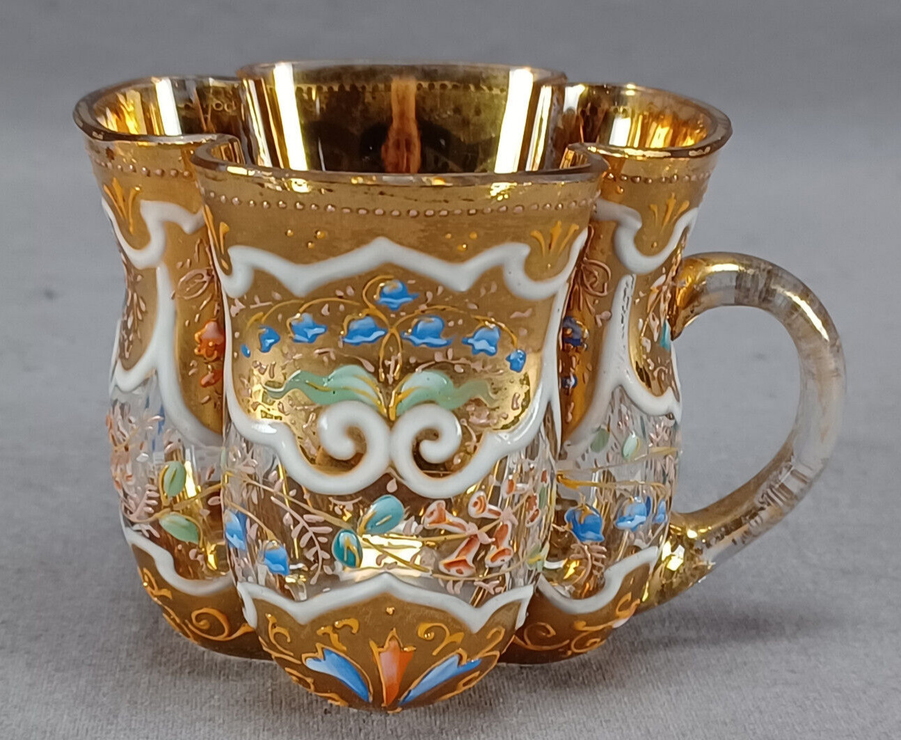 Bohemian Enamel Floral Gold Quatrefoil Tea Cup