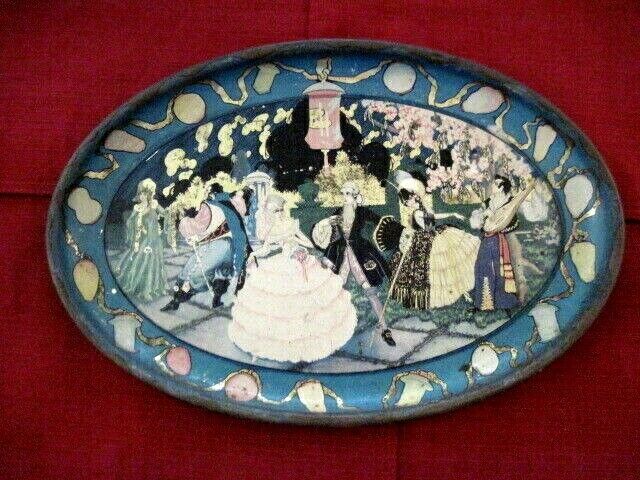 Charming Vintage Metal Serving Tray with Dancing Figures