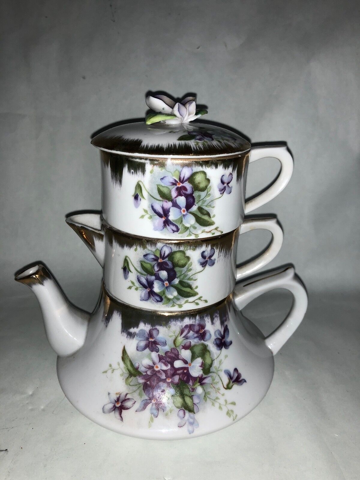 Vintage Wako China Stackable Tea Set with Floral Design