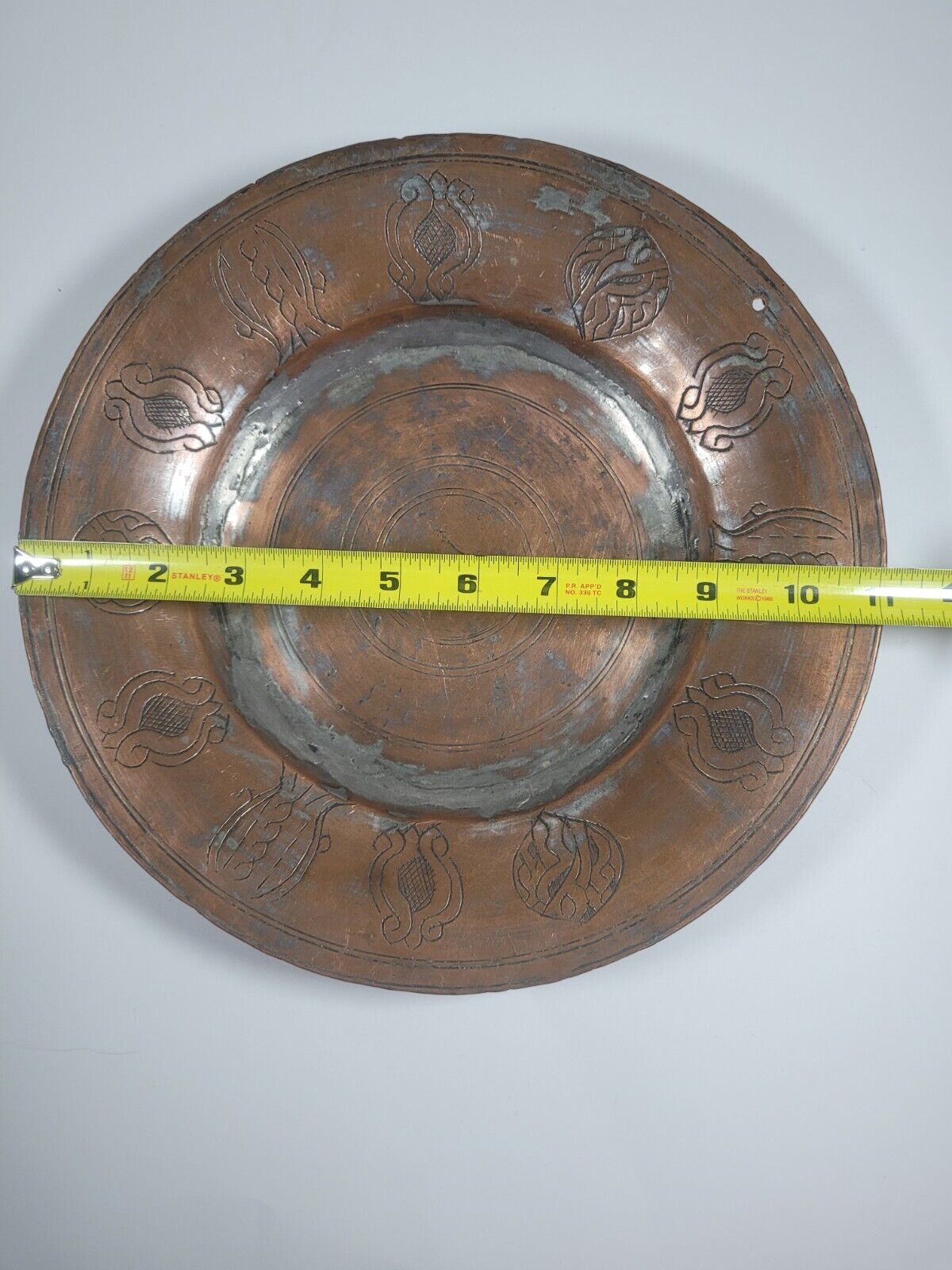 Antique Copper Plate Tray - Medieval Soldier Design