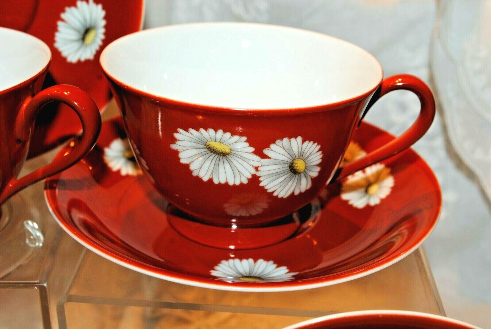 Antique Noritake Sunset Red Daisy Tea Set