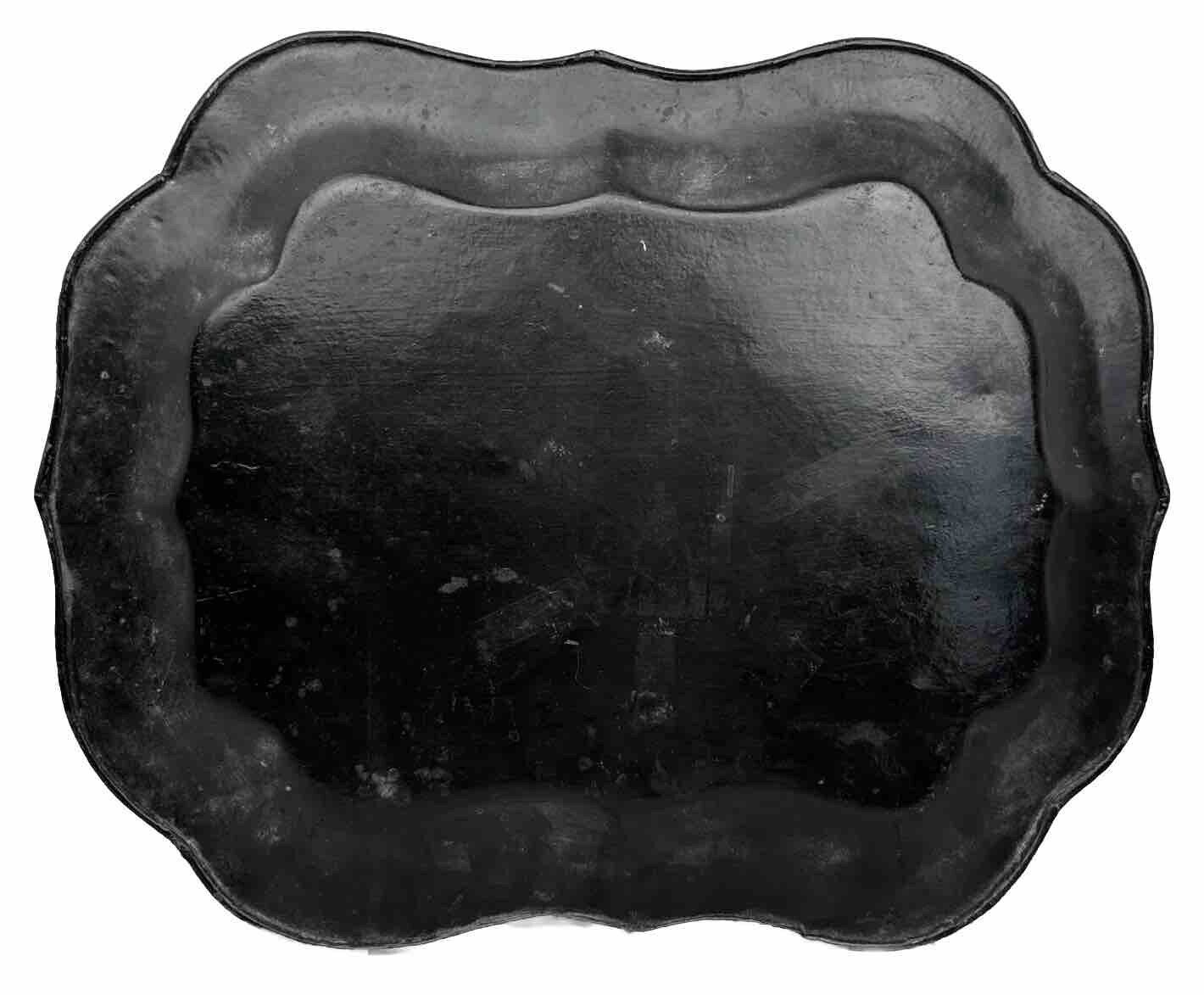 Hand-Painted Antique Tole Tray, Black and Gold