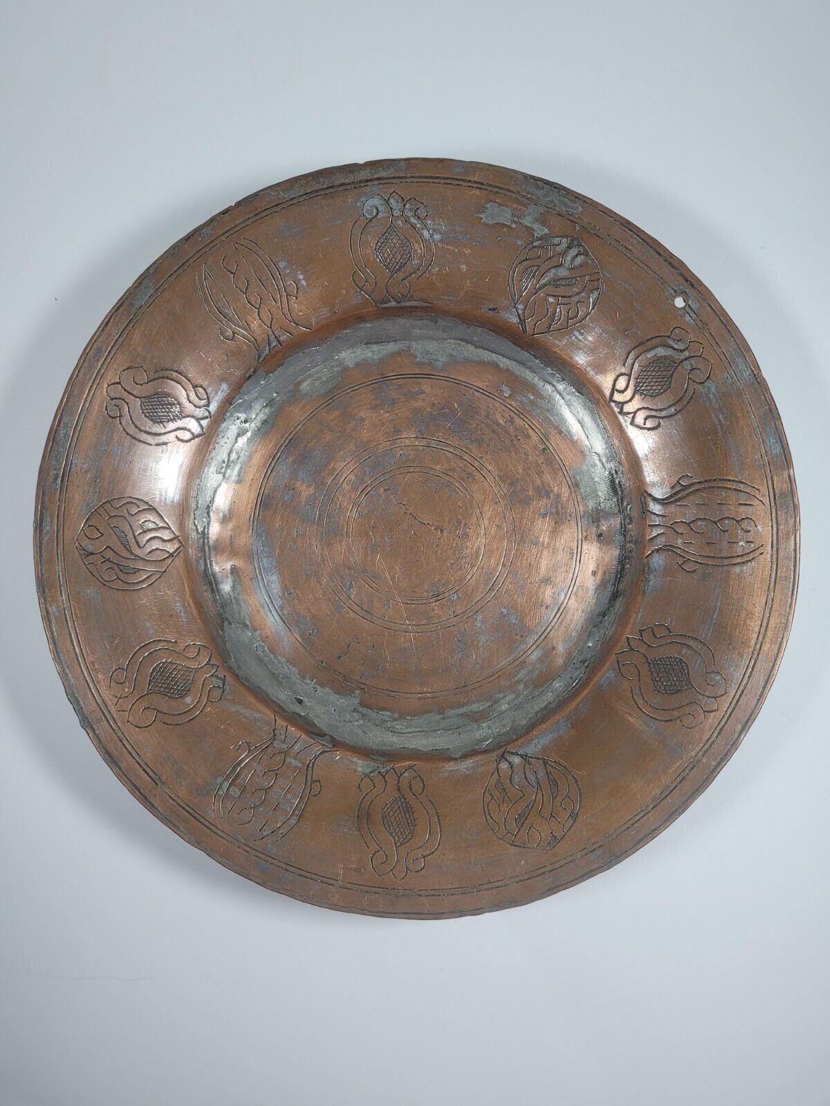 Antique Copper Plate Tray - Medieval Soldier Design