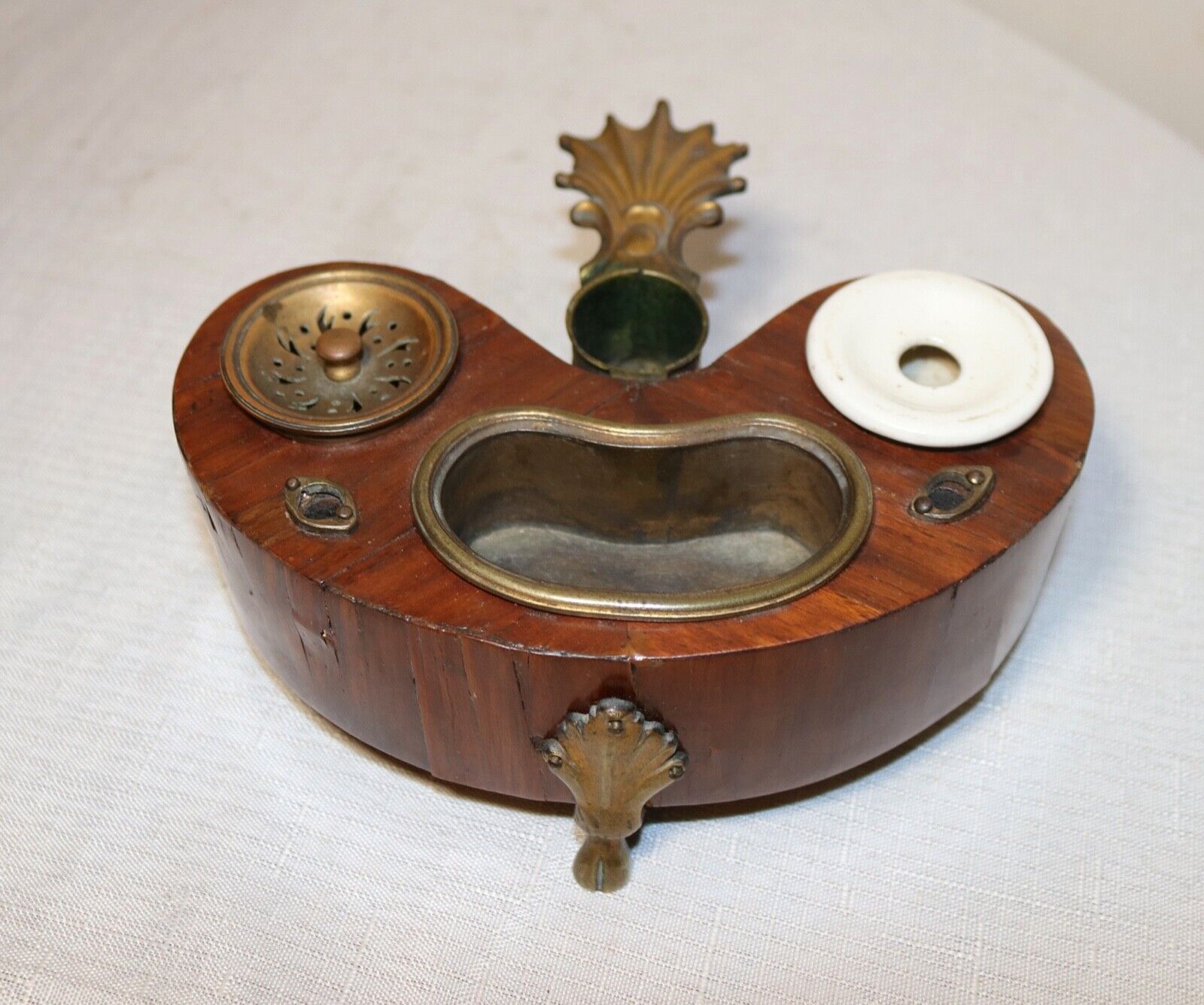 Louis XVI Handmade Kidney Veneer Inkwell Stand
