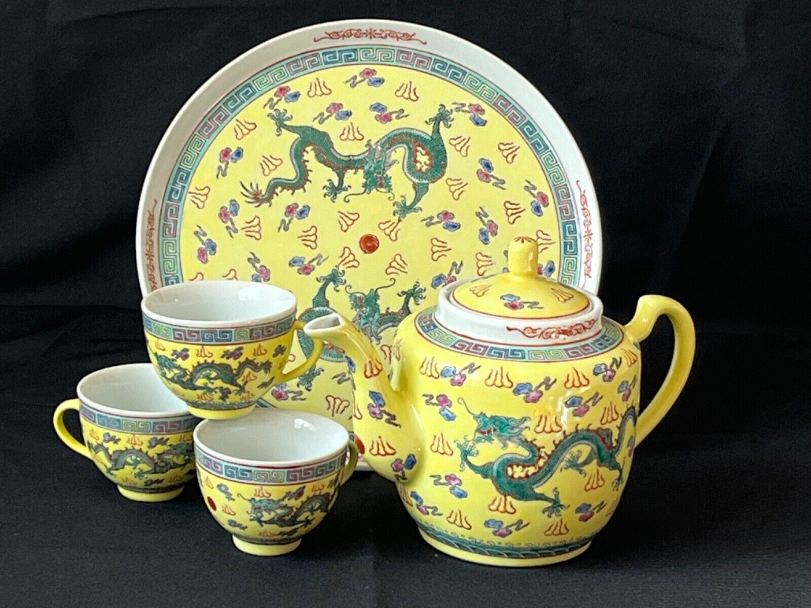 Vintage Chinese Porcelain Yellow Tea Set