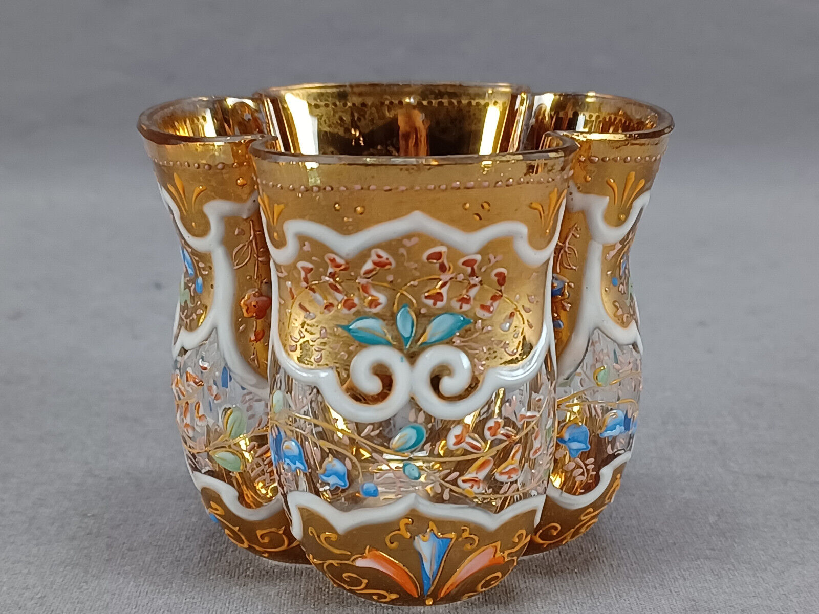 Bohemian Enamel Floral Gold Quatrefoil Tea Cup