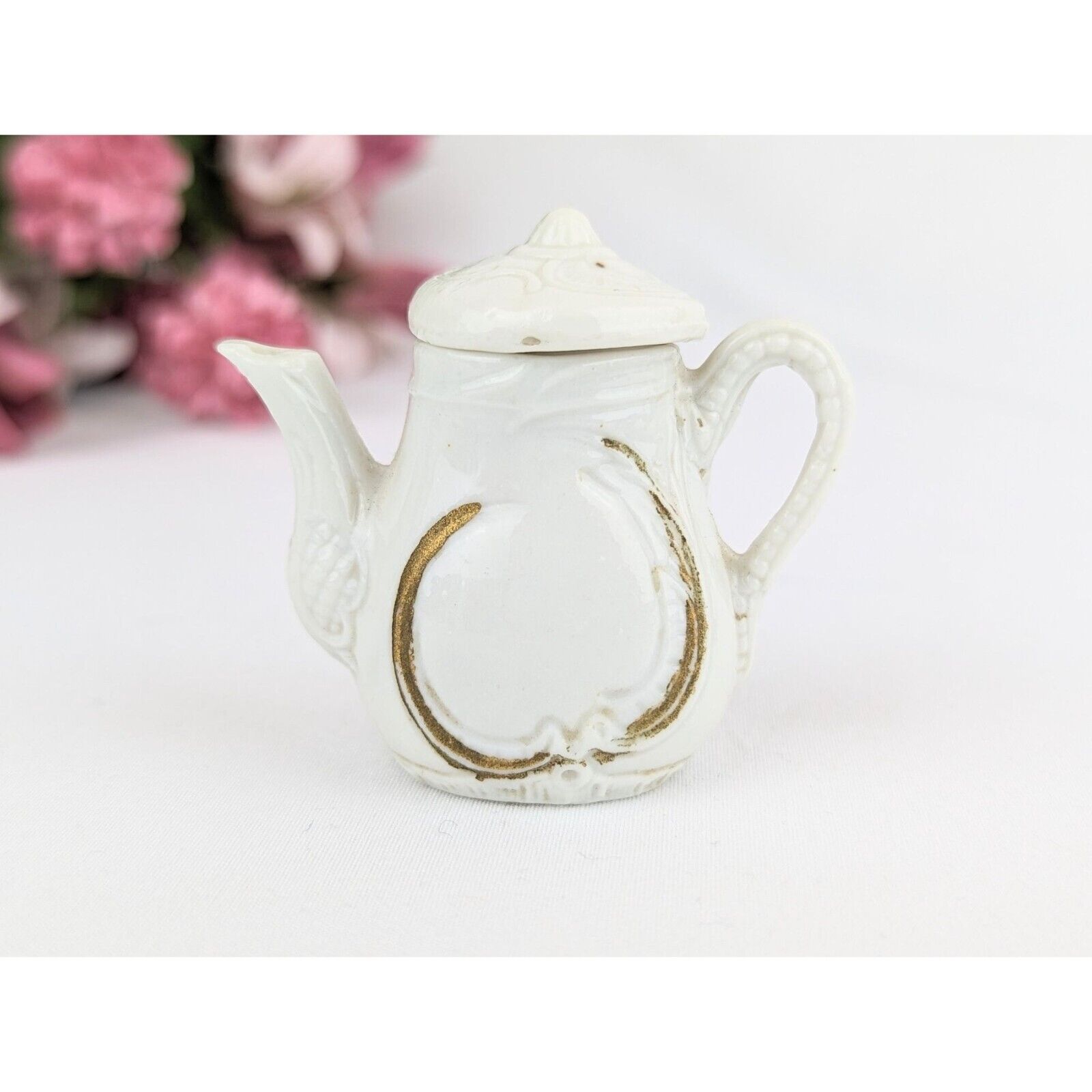 Vintage 9-Piece White Porcelain Dollhouse Tea Set