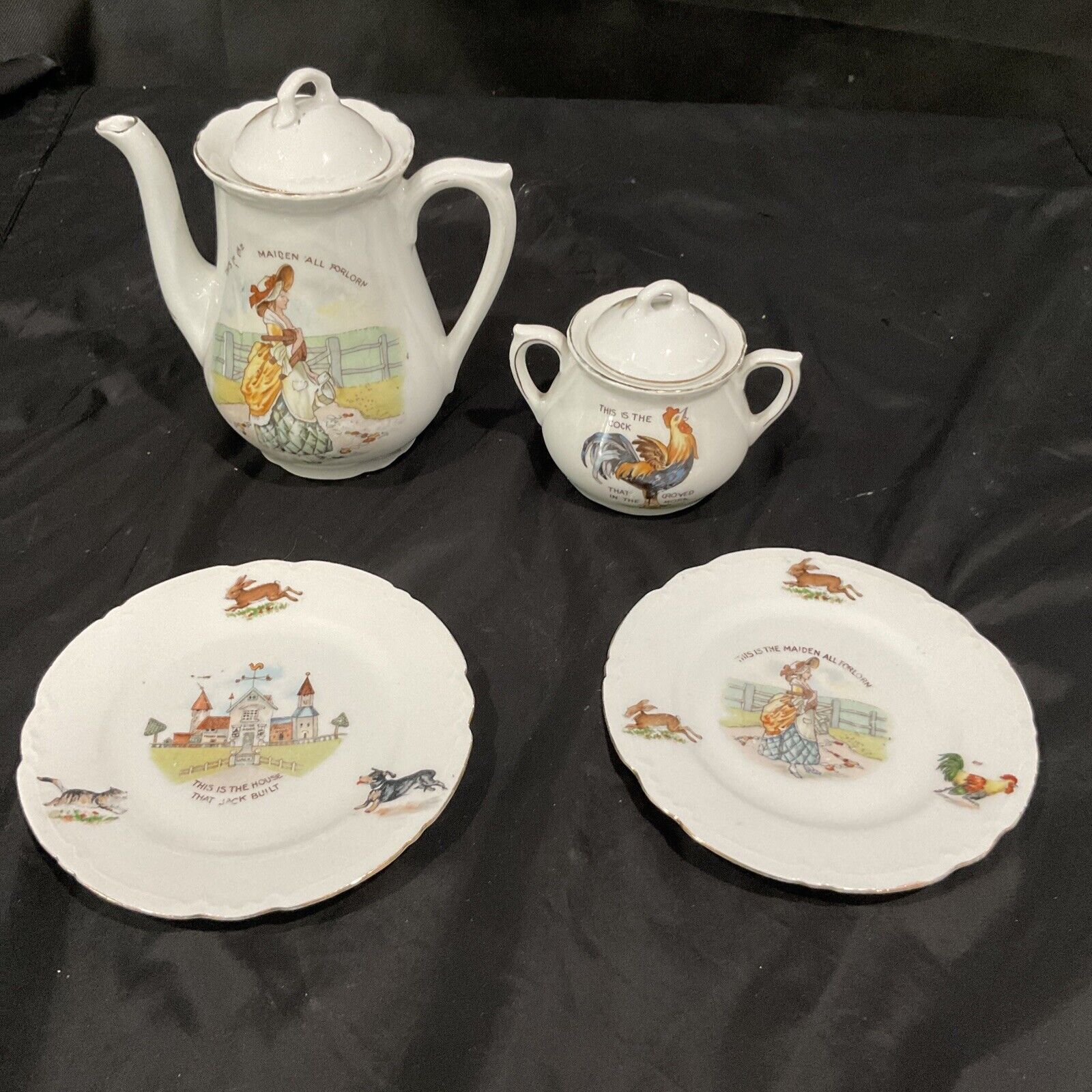 Antique German Porcelain Child's Tea Set, 4 Pieces