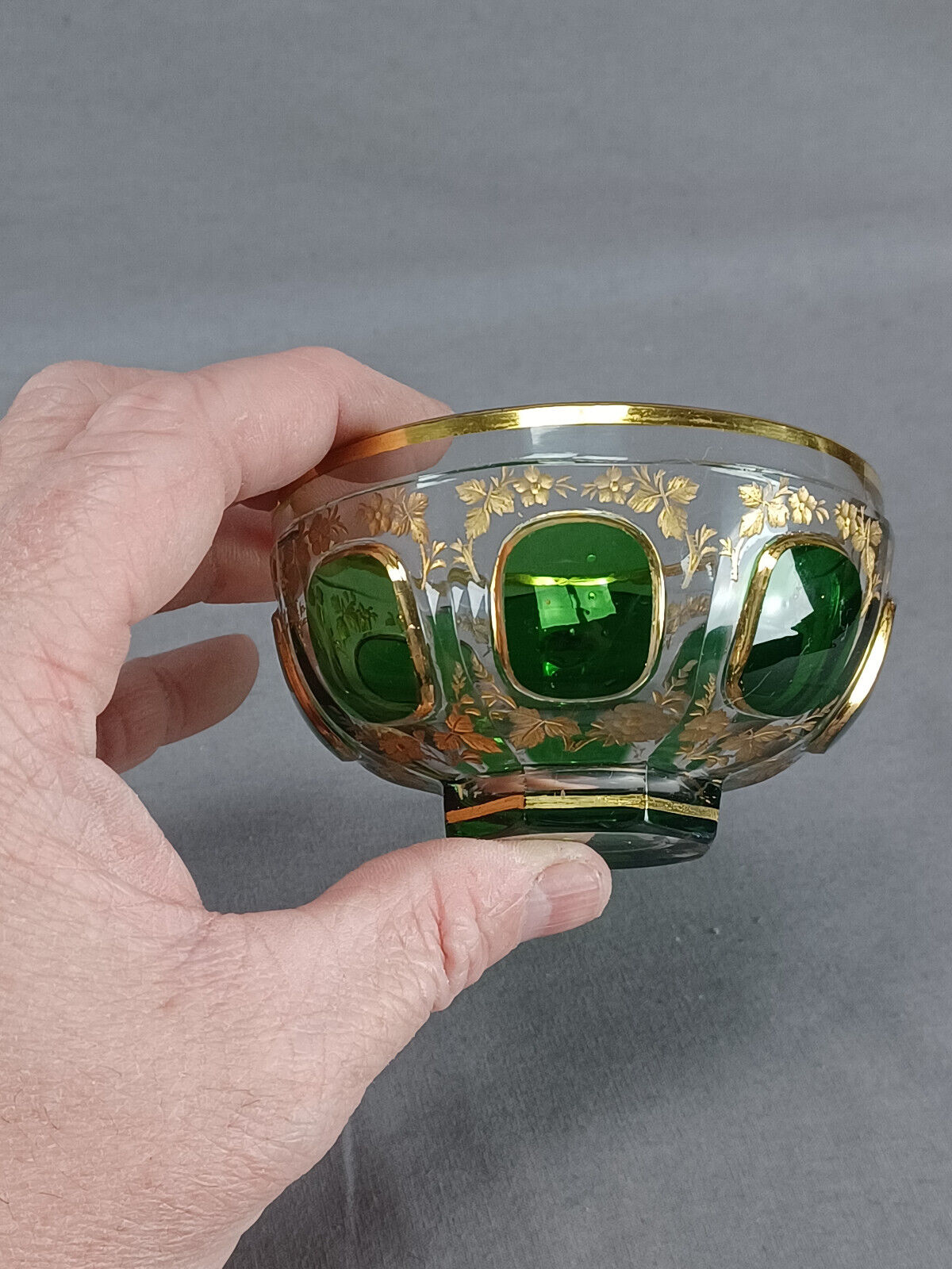 Moser Green Cut Cabochon Floral Tea Cup Set