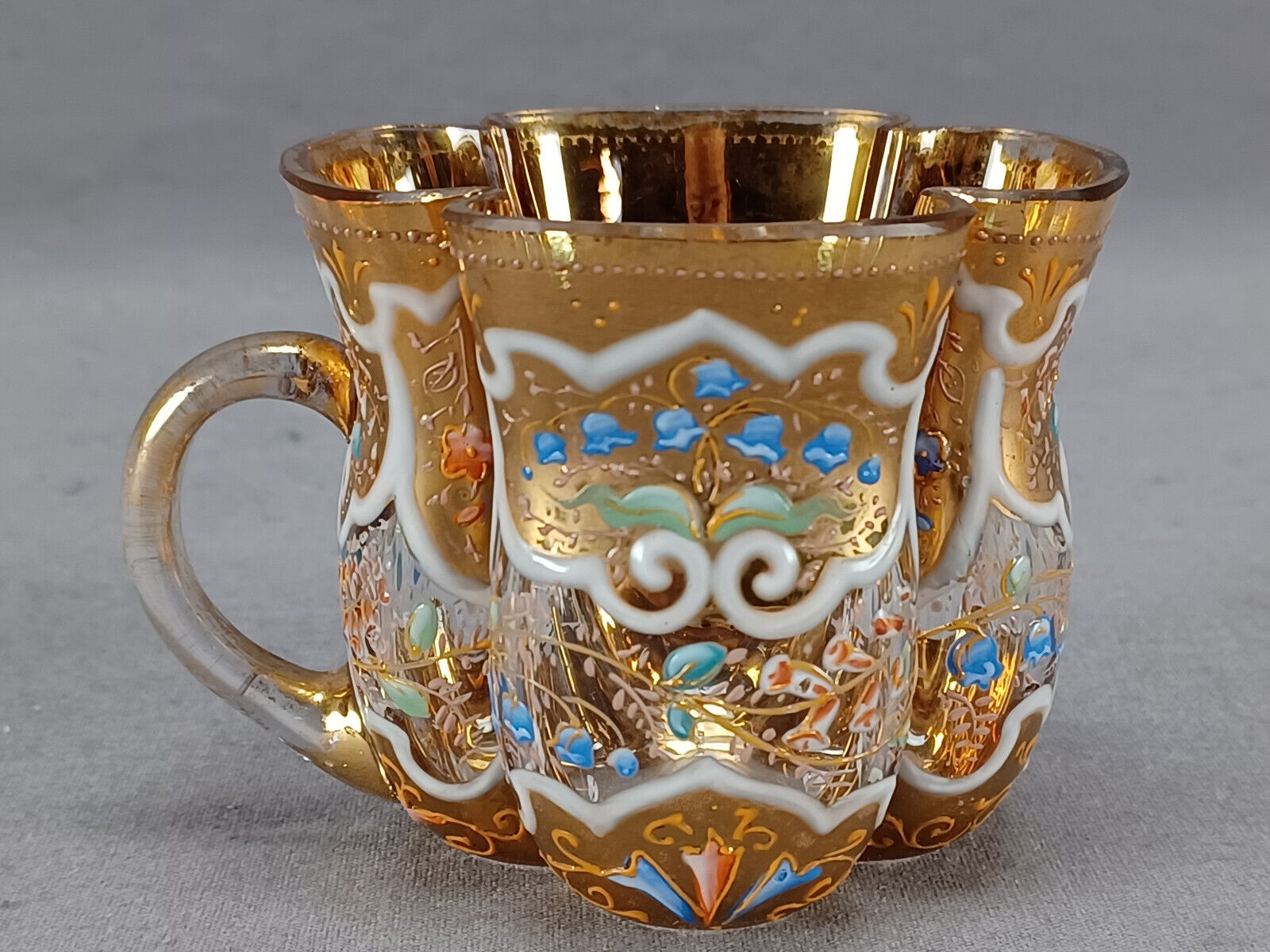 Bohemian Enamel Floral Gold Quatrefoil Tea Cup