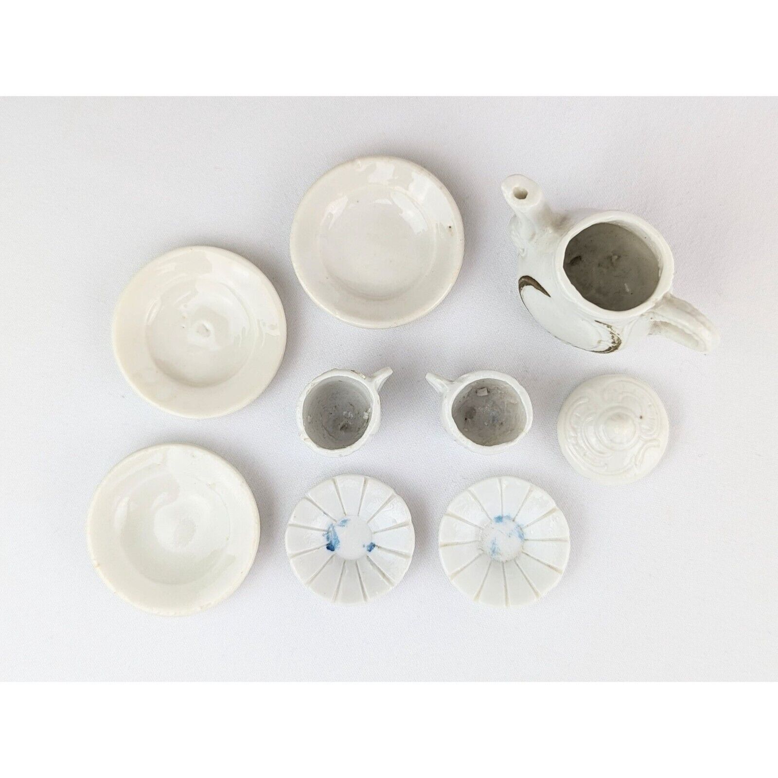 Vintage 9-Piece White Porcelain Dollhouse Tea Set
