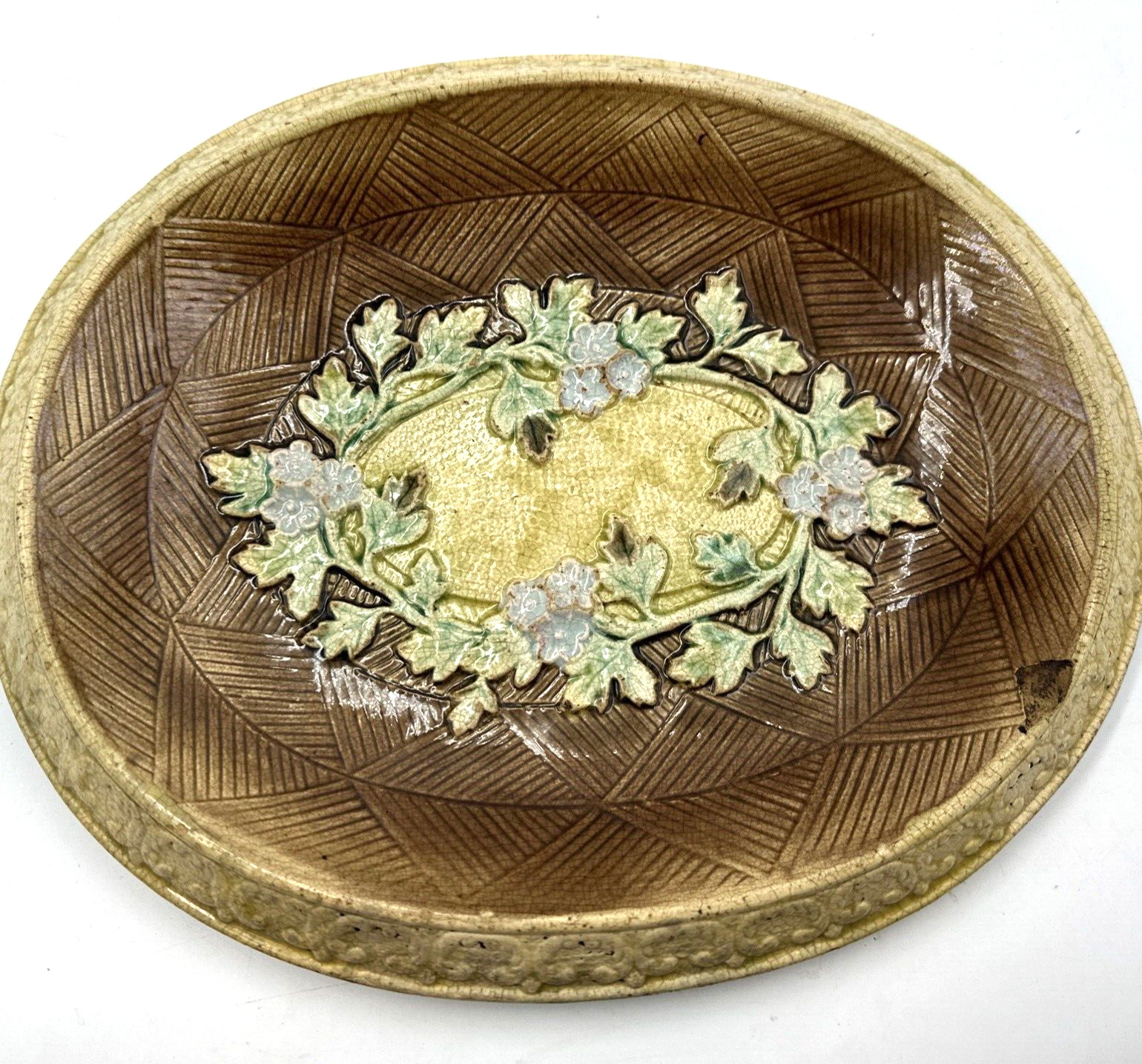 Rare 1800s English Oval Floral Majolica Tray