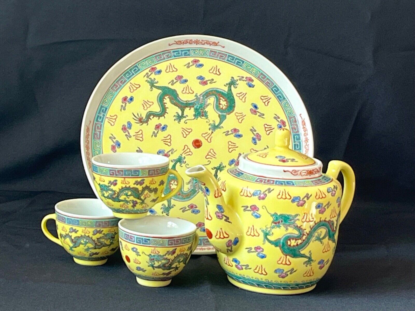 Vintage Chinese Porcelain Yellow Tea Set