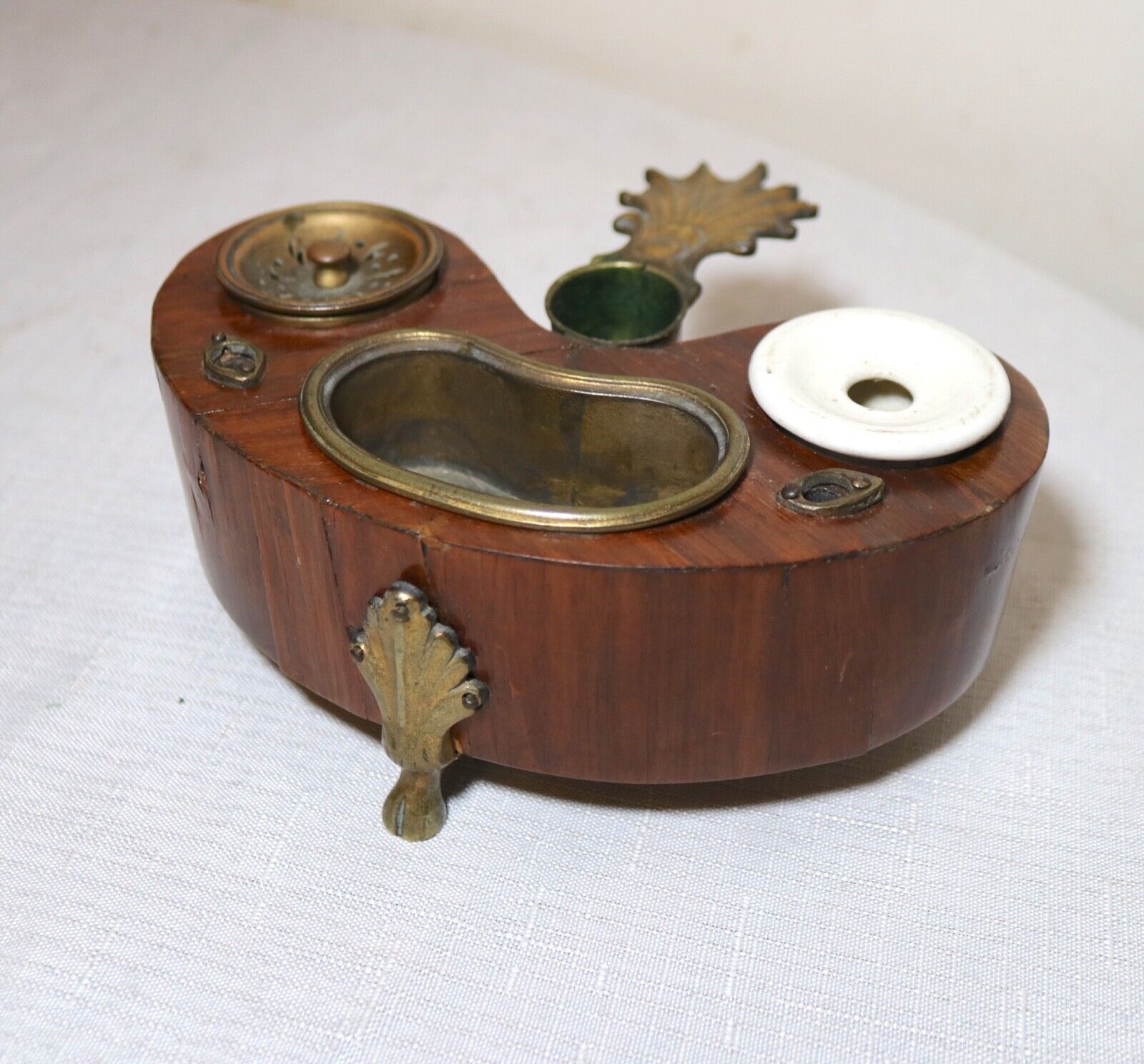 Louis XVI Handmade Kidney Veneer Inkwell Stand