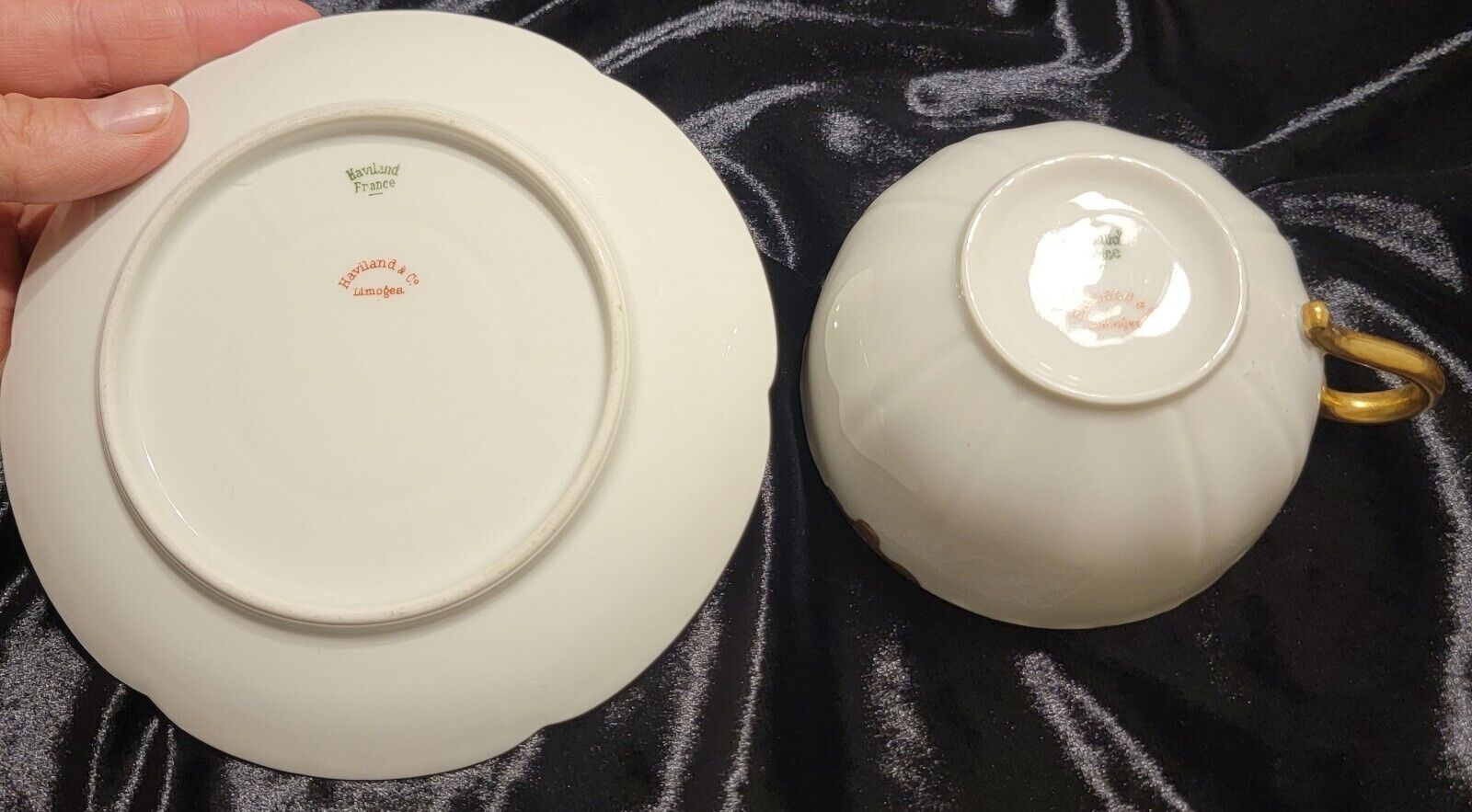 Haviland Limoges Antique Gold Rim Tea Cup Set