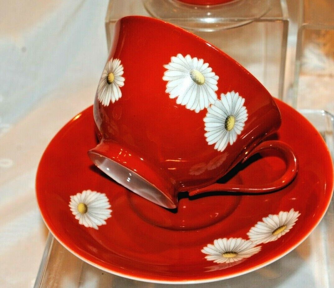 Antique Noritake Sunset Red Daisy Tea Set