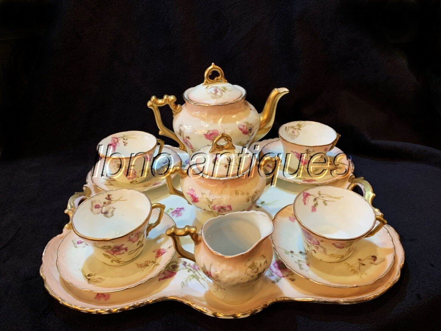 Antique German Porcelain Tea Set for Four