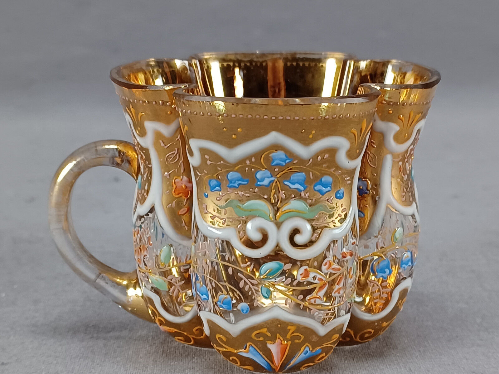 Bohemian Enamel Floral Gold Quatrefoil Tea Cup