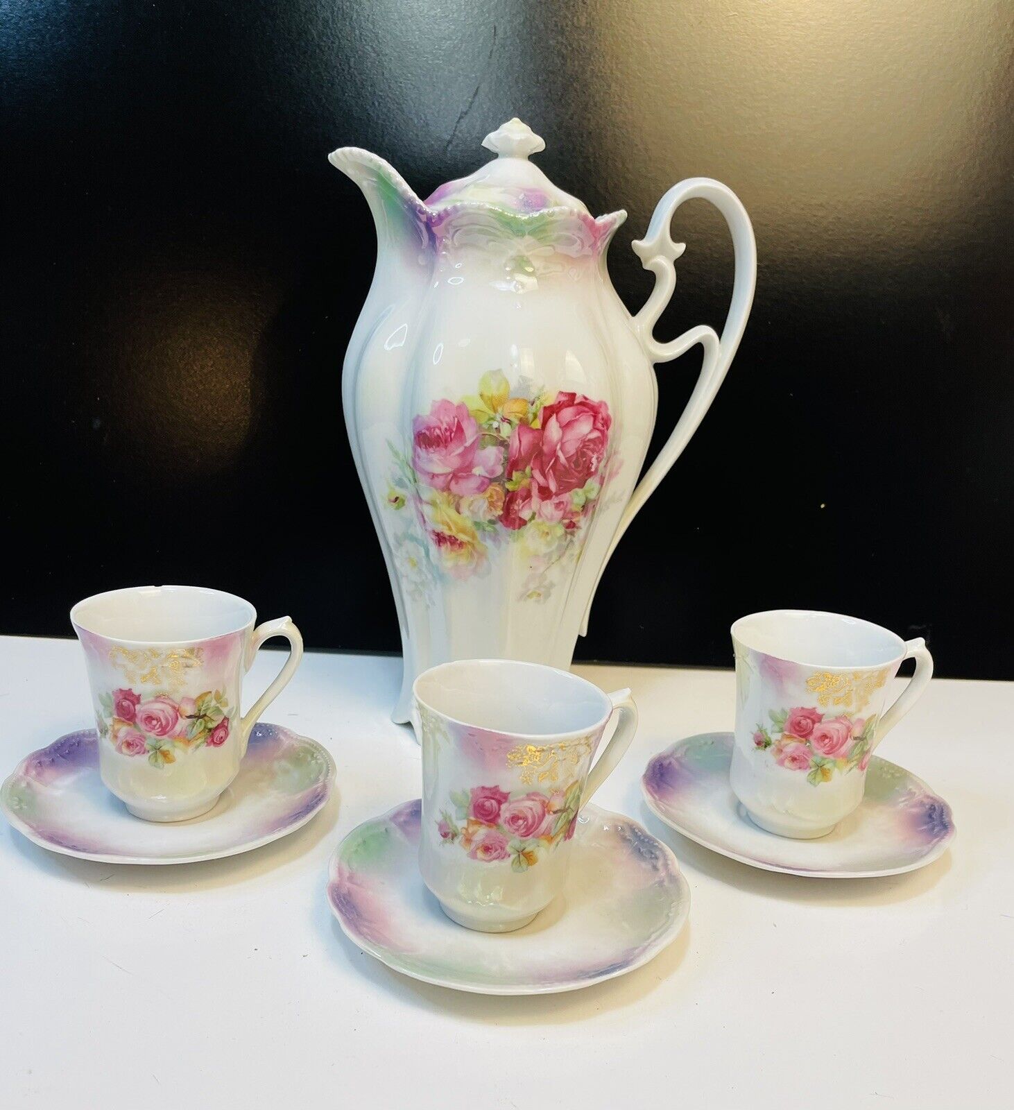 Vintage Floral Roses Chocolate Teapot Set, Germany