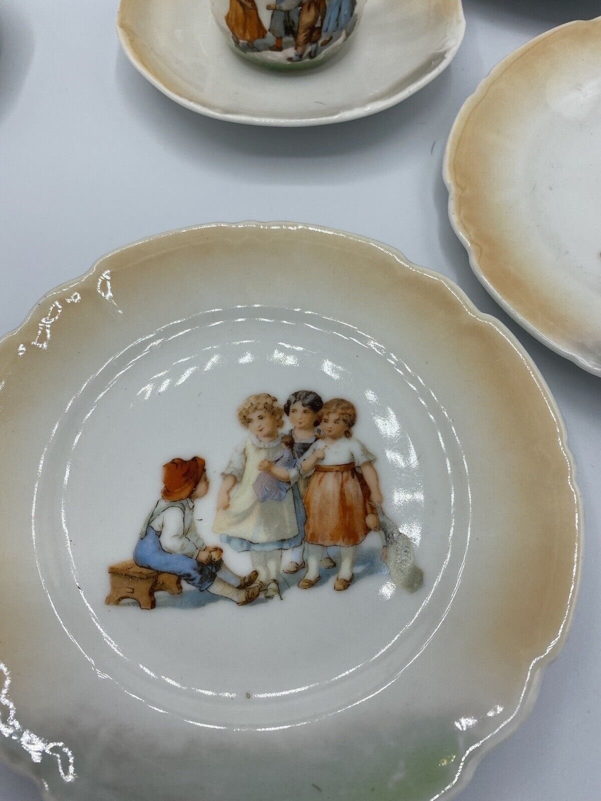 14-Piece Antique German Child's Two-Tone Tea Set