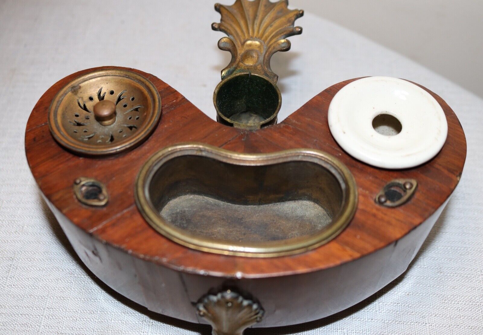 Louis XVI Handmade Kidney Veneer Inkwell Stand
