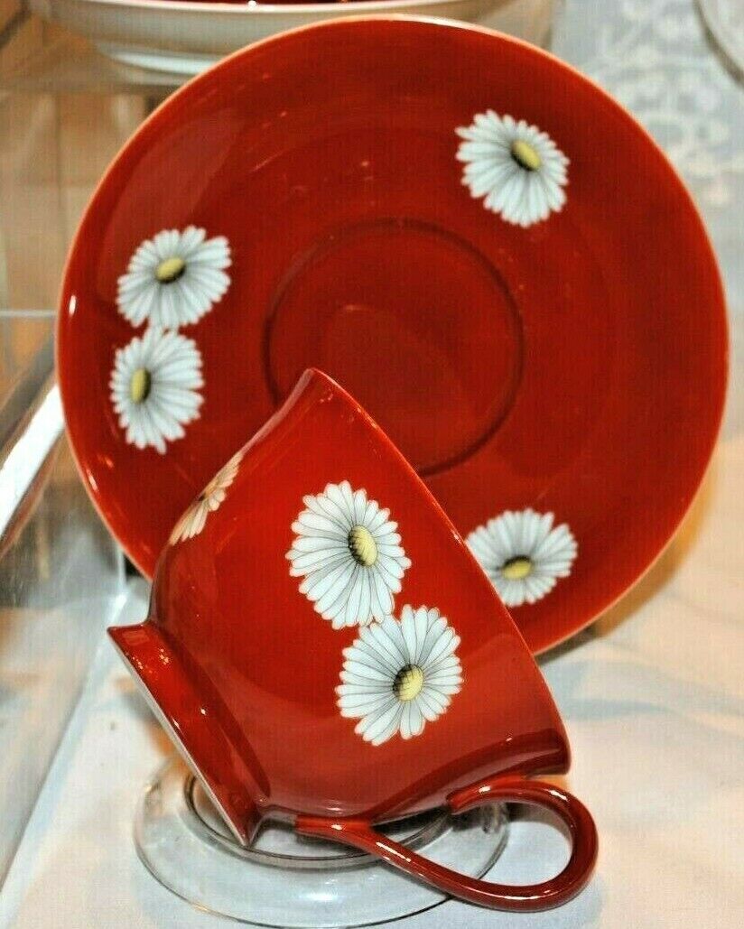 Antique Noritake Sunset Red Daisy Tea Set