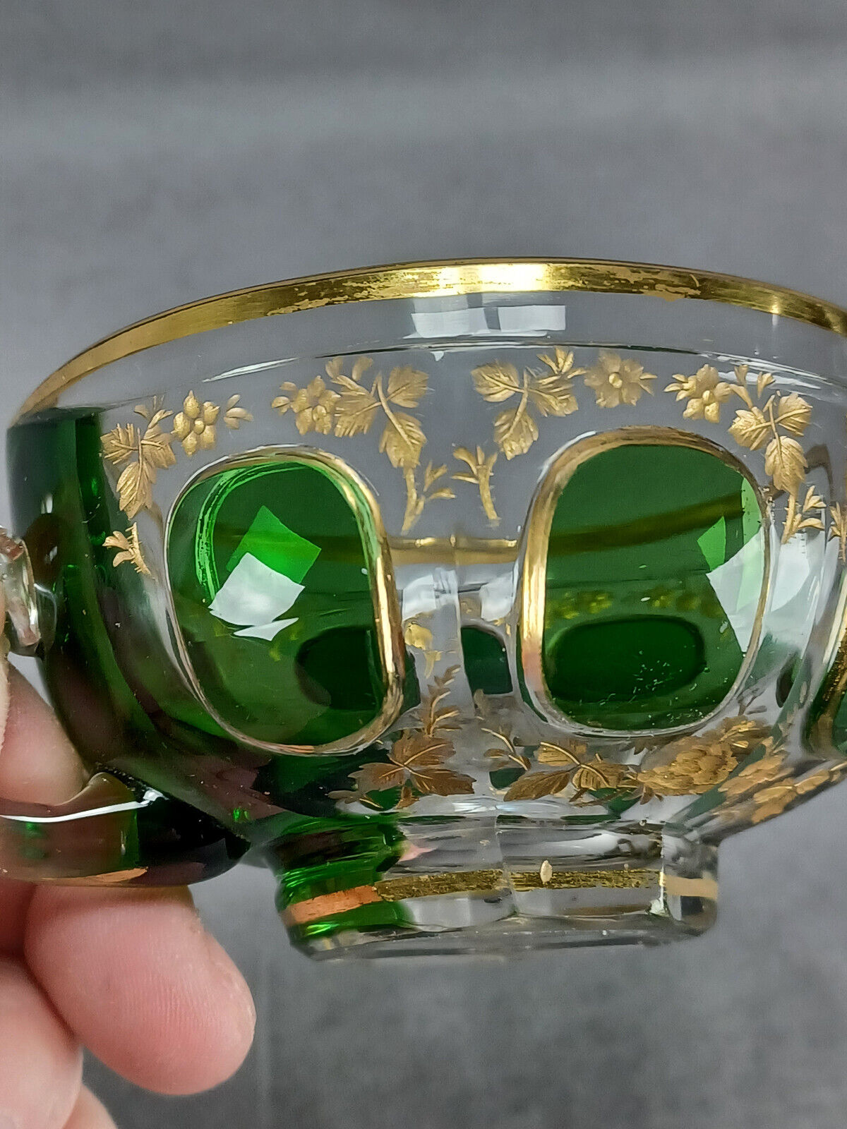 Moser Green Cut Cabochon Floral Tea Cup Set
