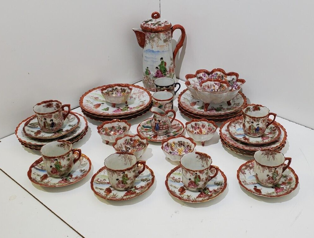 Antique Kutani Geisha Girls Chocolate Tea Set