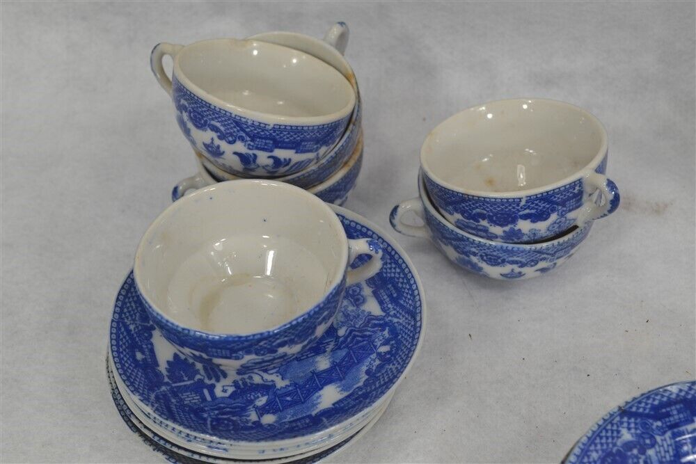 Antique Blue Willow Child Dish Set, 29 Pieces