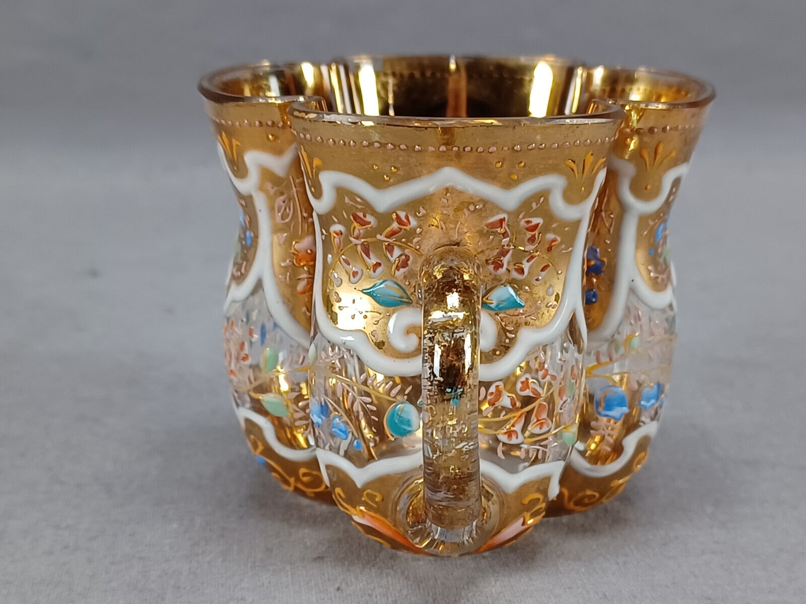 Bohemian Enamel Floral Gold Quatrefoil Tea Cup