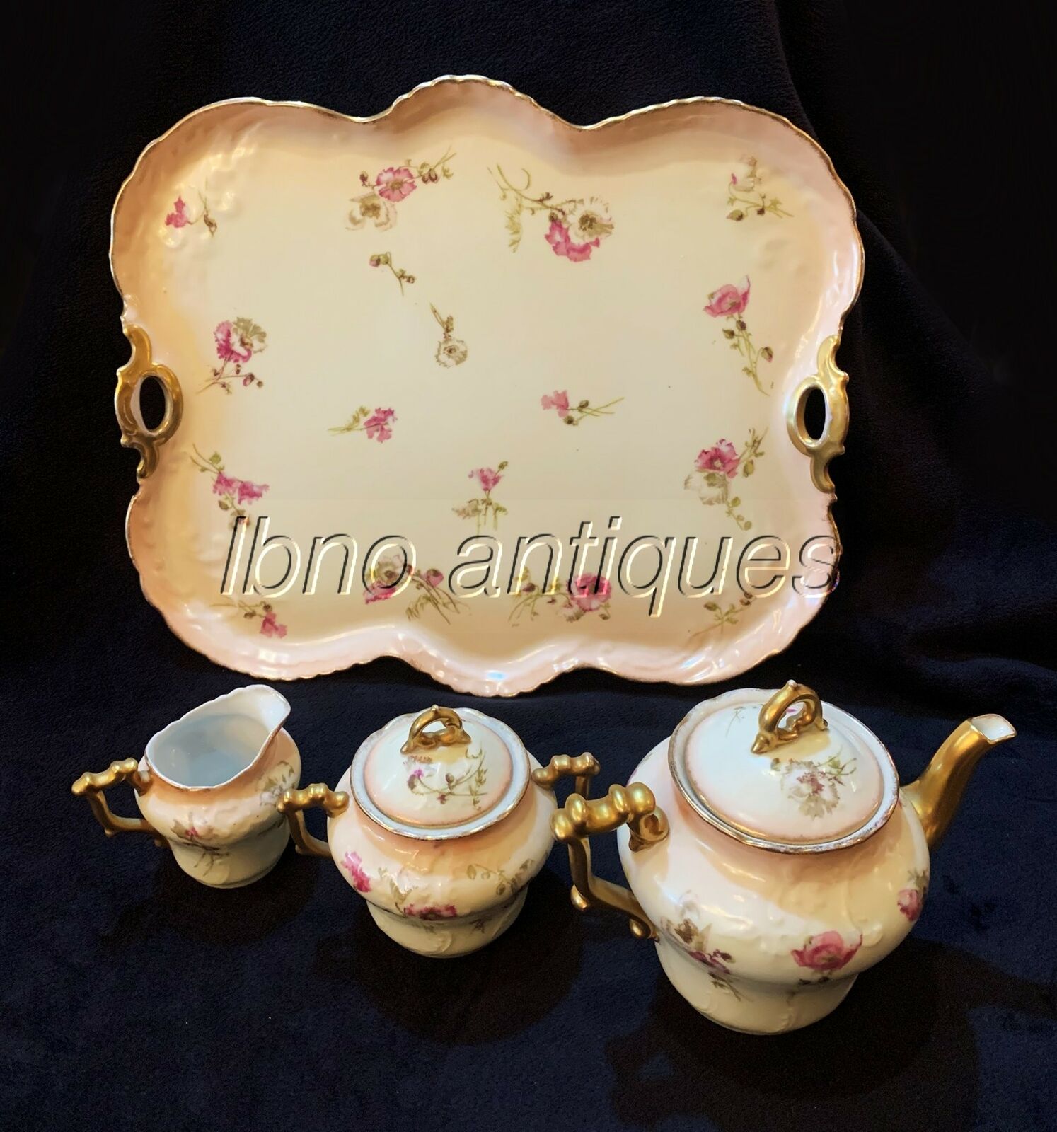 Antique German Porcelain Tea Set for Four