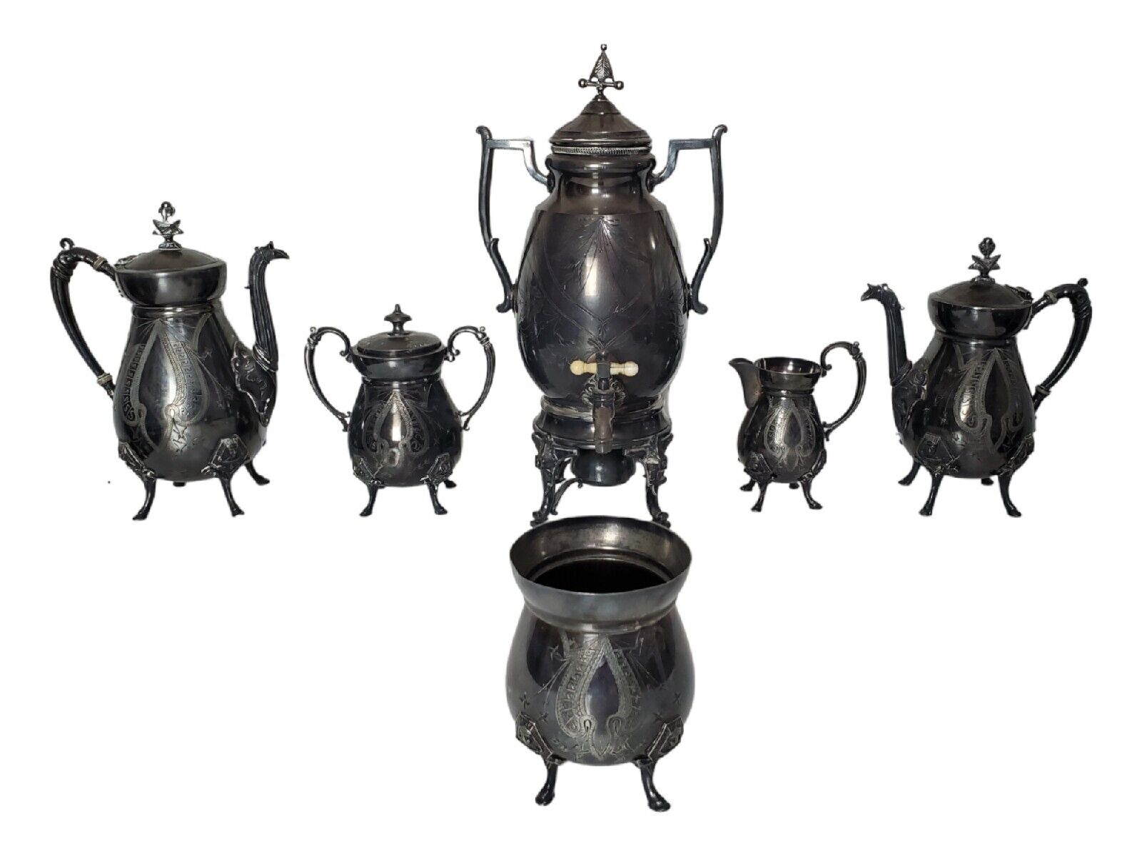 Victorian 6-Piece Silver Plated Tea Service Set