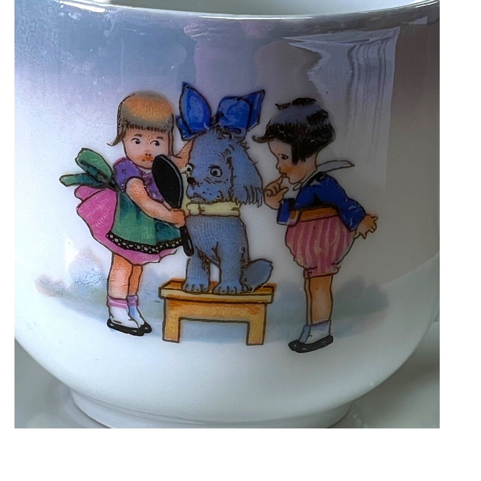 Antique Child's Cup Saucer with Dog Design