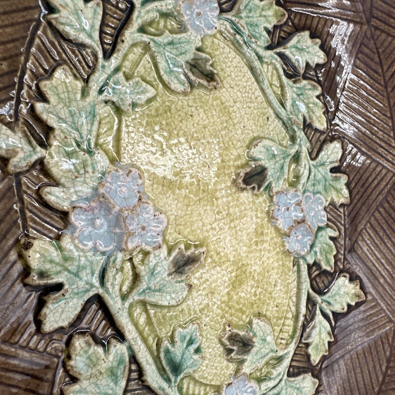 Rare 1800s English Oval Floral Majolica Tray