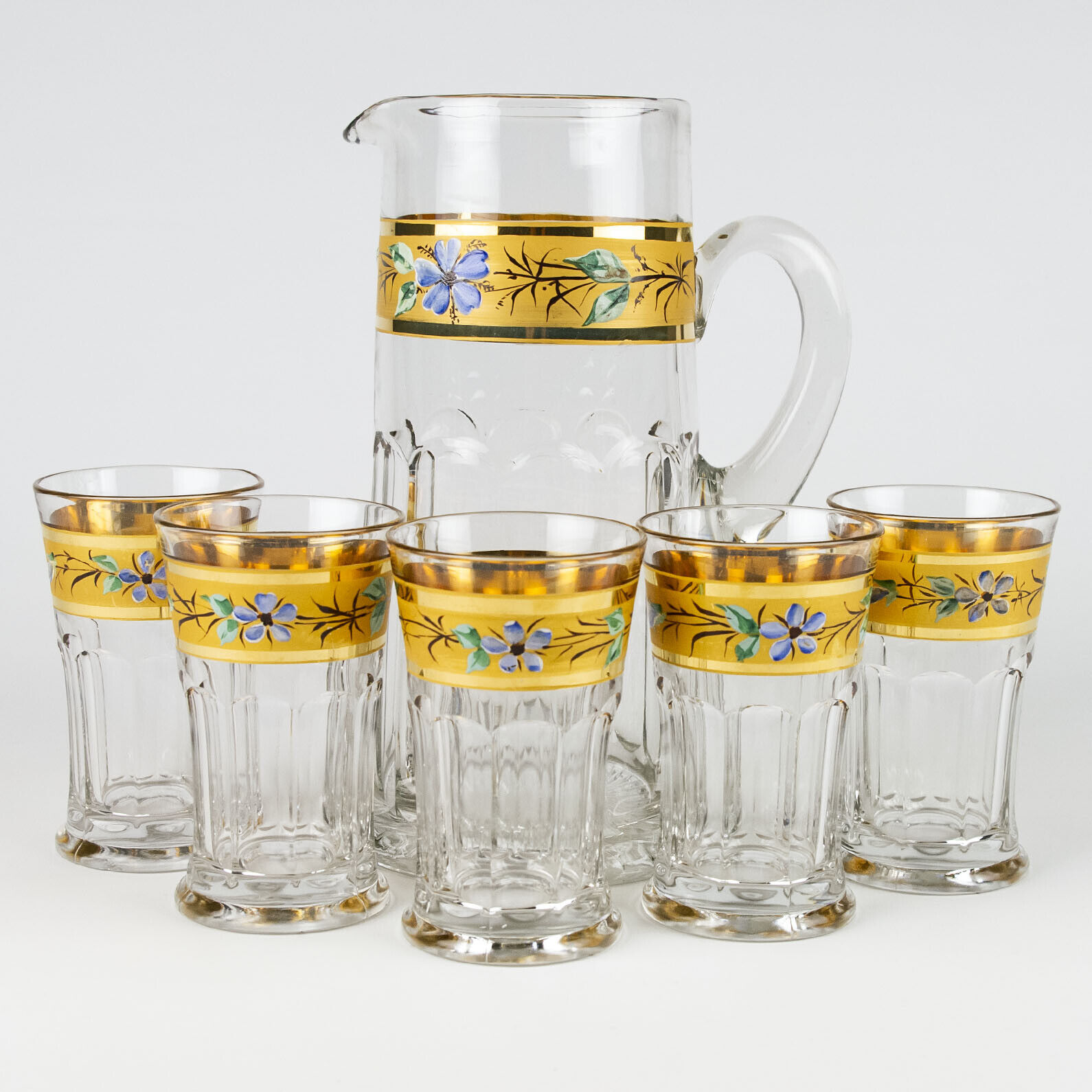 Antique Colonial Floral Gold Band Iced Tea Set