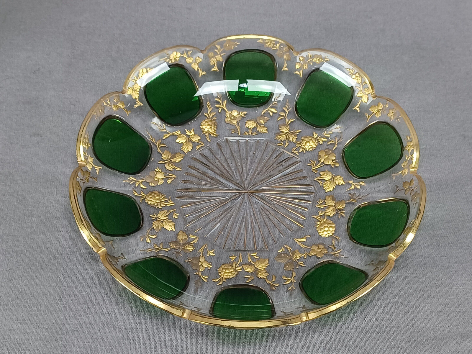 Moser Green Cut Cabochon Floral Tea Cup Set