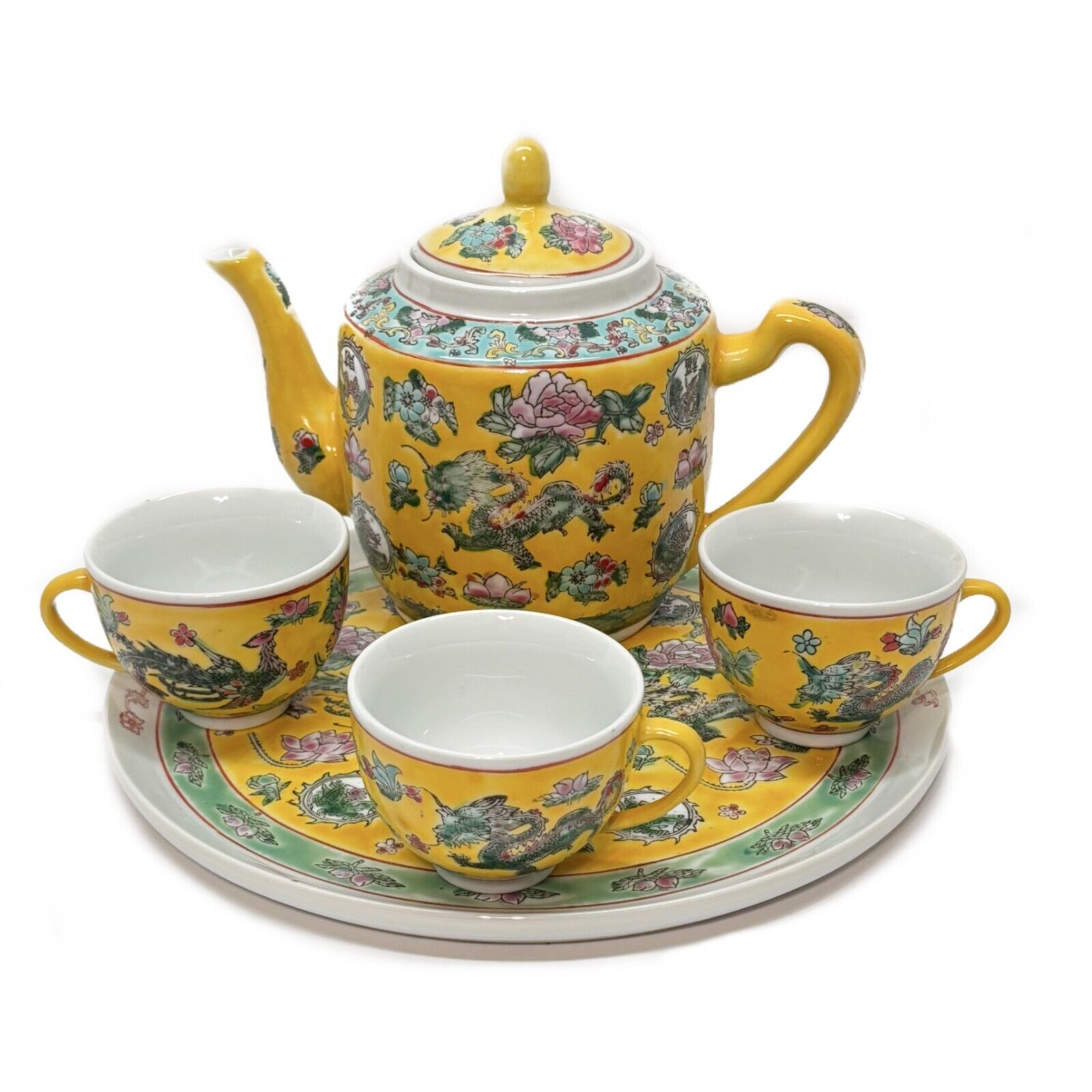 Chinese Antique Yellow Tea Set with Tray