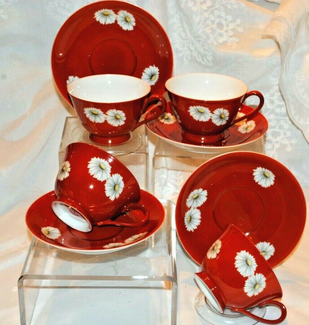 Antique Noritake Sunset Red Daisy Tea Set