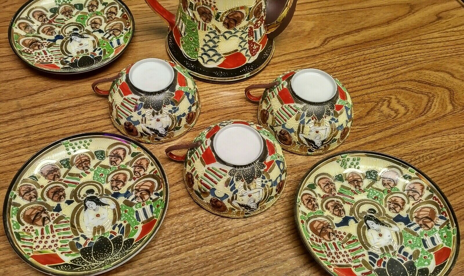 Vintage 1900s Taoist Monks Bone China Tea Set