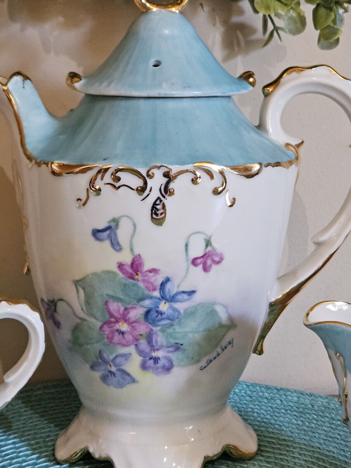 Turquoise Floral Antique China Tea Set