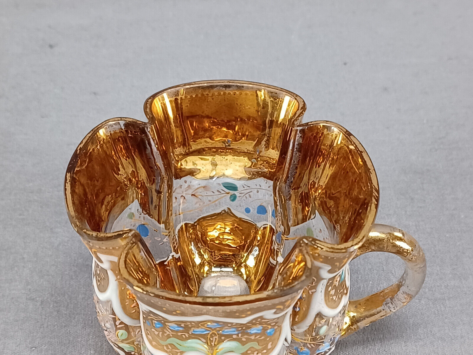 Bohemian Enamel Floral Gold Quatrefoil Tea Cup
