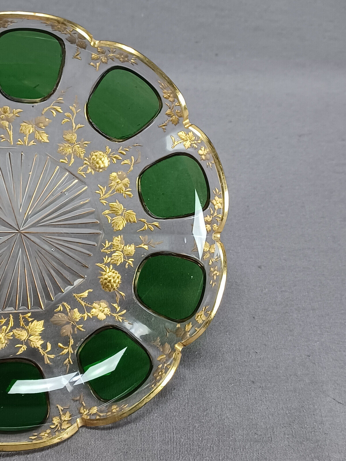 Moser Green Cut Cabochon Floral Tea Cup Set