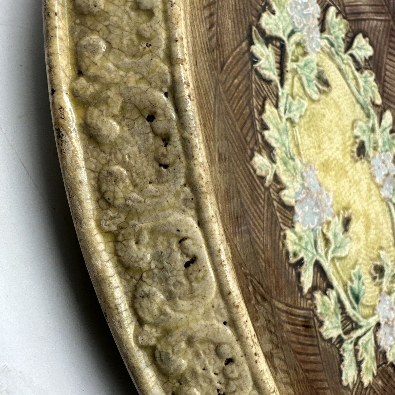 Rare 1800s English Oval Floral Majolica Tray