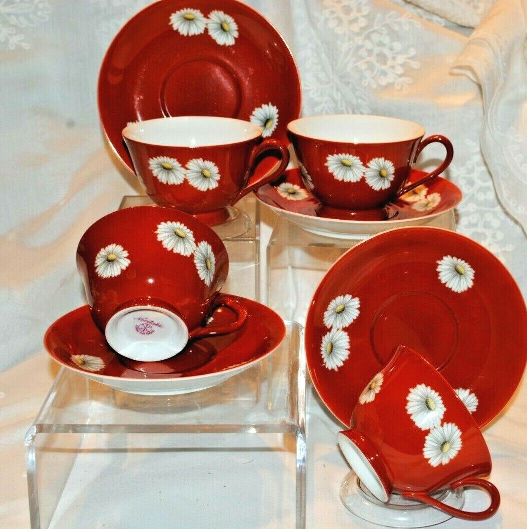 Antique Noritake Sunset Red Daisy Tea Set