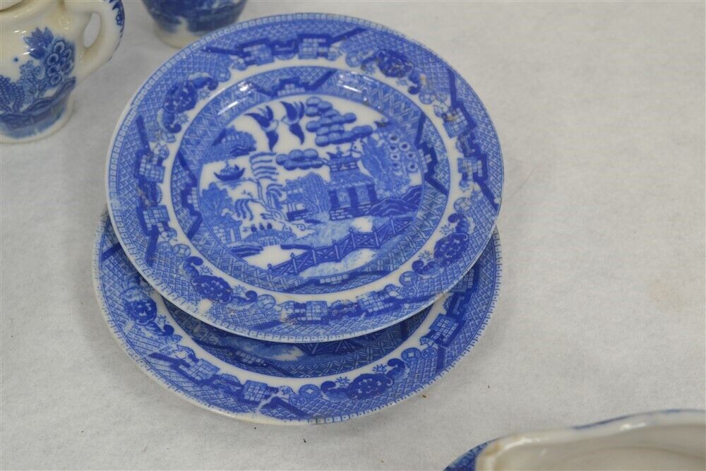 Antique Blue Willow Child Dish Set, 29 Pieces