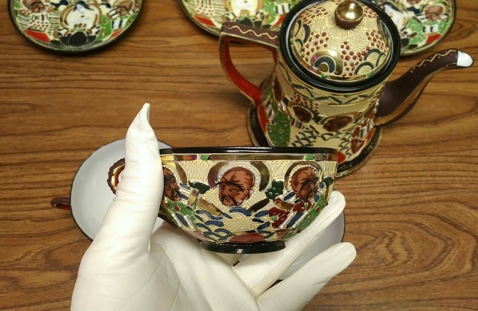 Vintage 1900s Taoist Monks Bone China Tea Set
